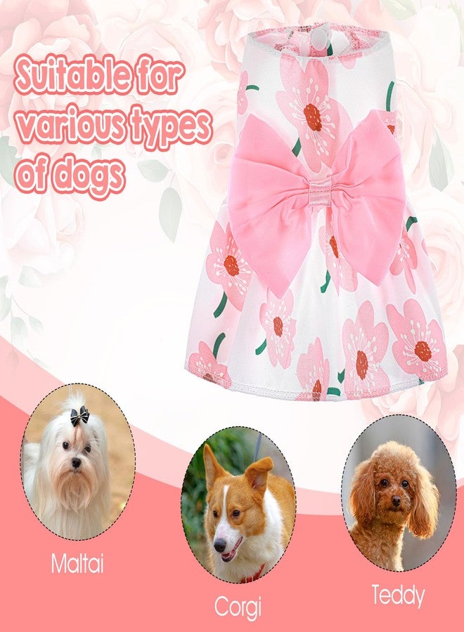 Larrel Dog Floral Dress, Cute Dog Dresses with Pink Bow, Pet Princess Dresses, Pink Floral Dogs Cat Clothes, Spring Summer Pet Clothes for Chihuahua, Yorkie, Puppy and Small Cats (XS Size) - Image 4